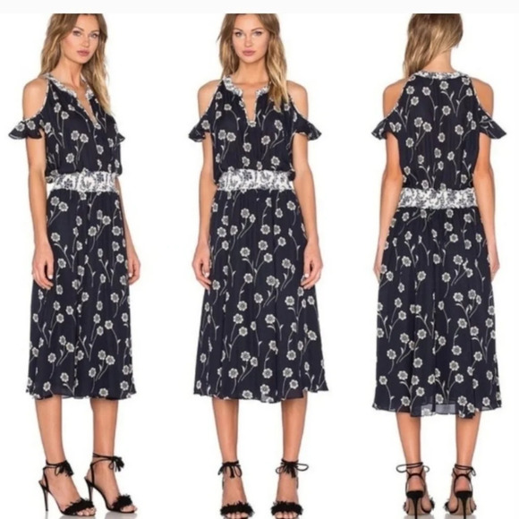DEREK LAM Silk Cold Shoulder Floral Maxi Dress sz 2 - Picture 1 of 15